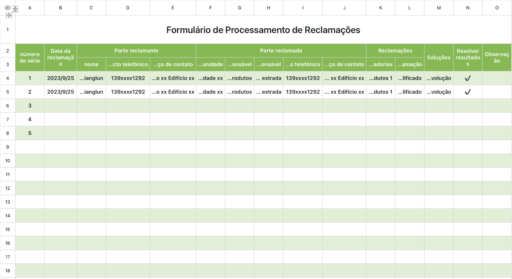Formulário de Processamento de Reclamações
